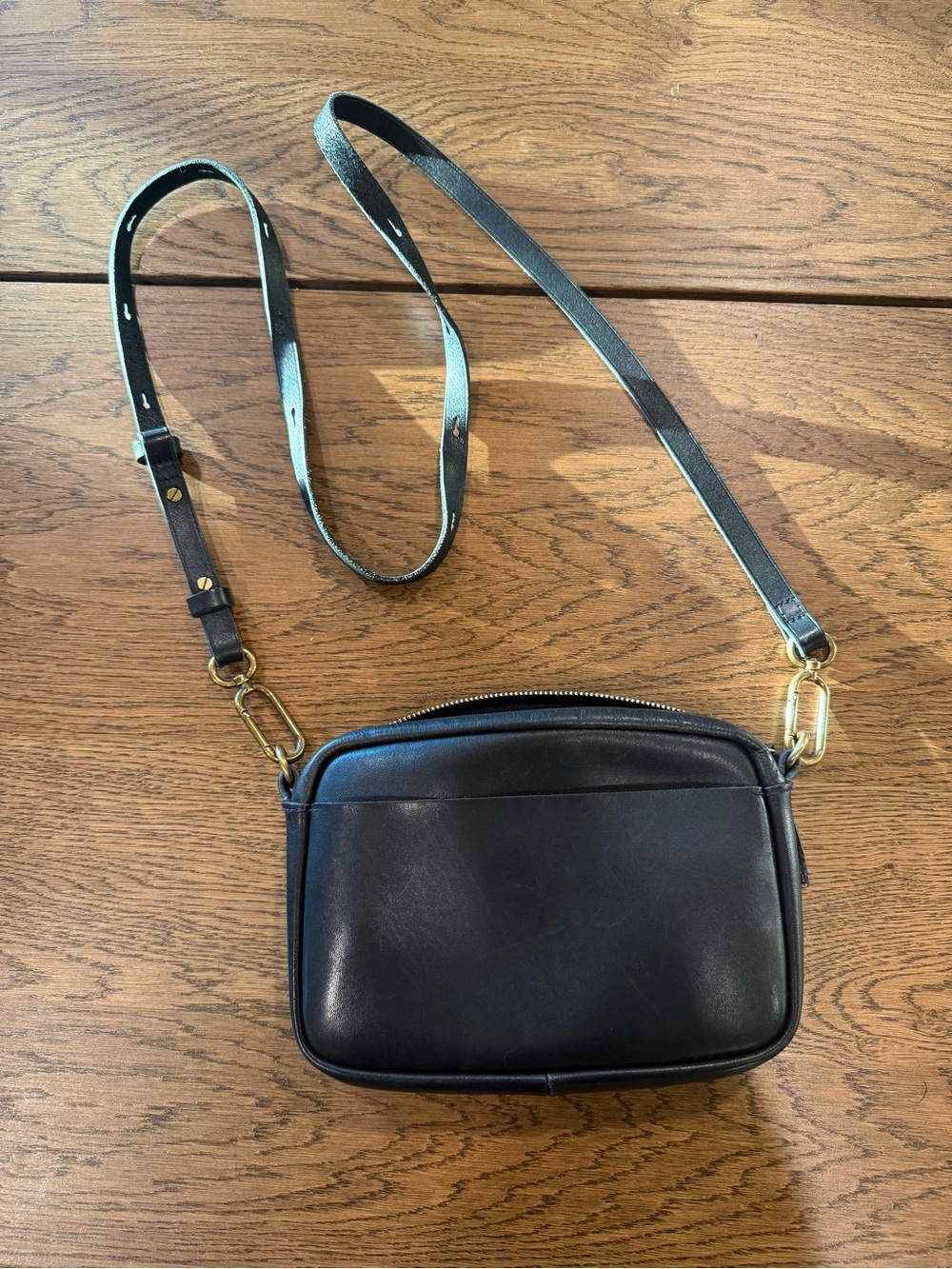 Madewell Black Leather Crossbody Bag with Gold Hardware